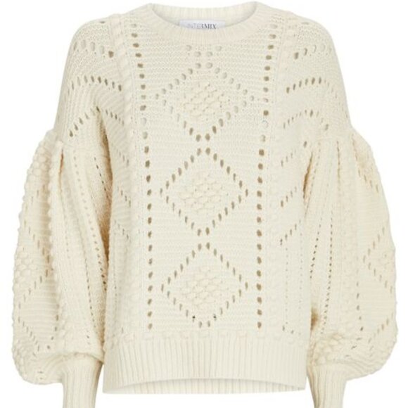 Intermix Brianna Wool-Blend Cable Knit Sweater White Sz P - Picture 1 of 10
